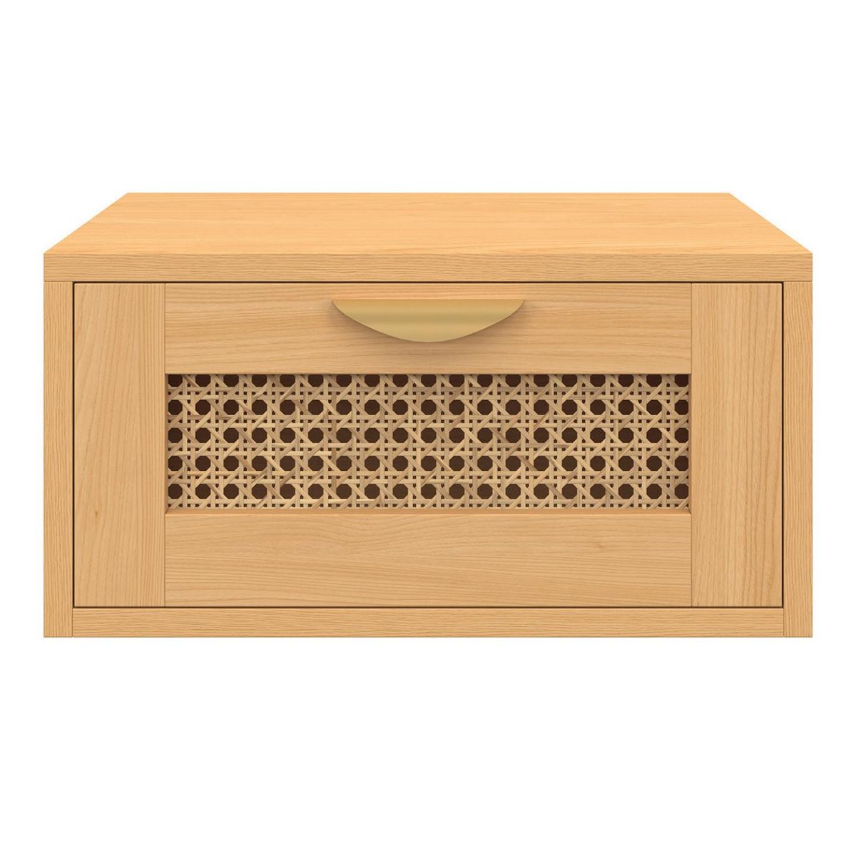 ID MARKET Lot de 2 tables de chevet murales EDHEN 1 tiroir étagère suspendue cannage et bois