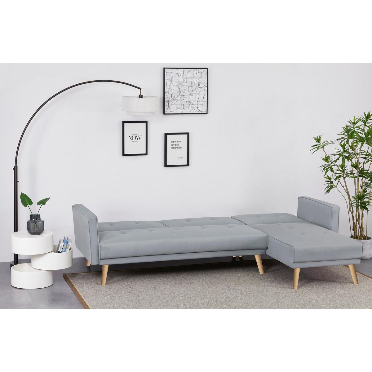 CONCEPT USINE Canapé d'angle réversible et convertible 4 places en tissu gris GRACE