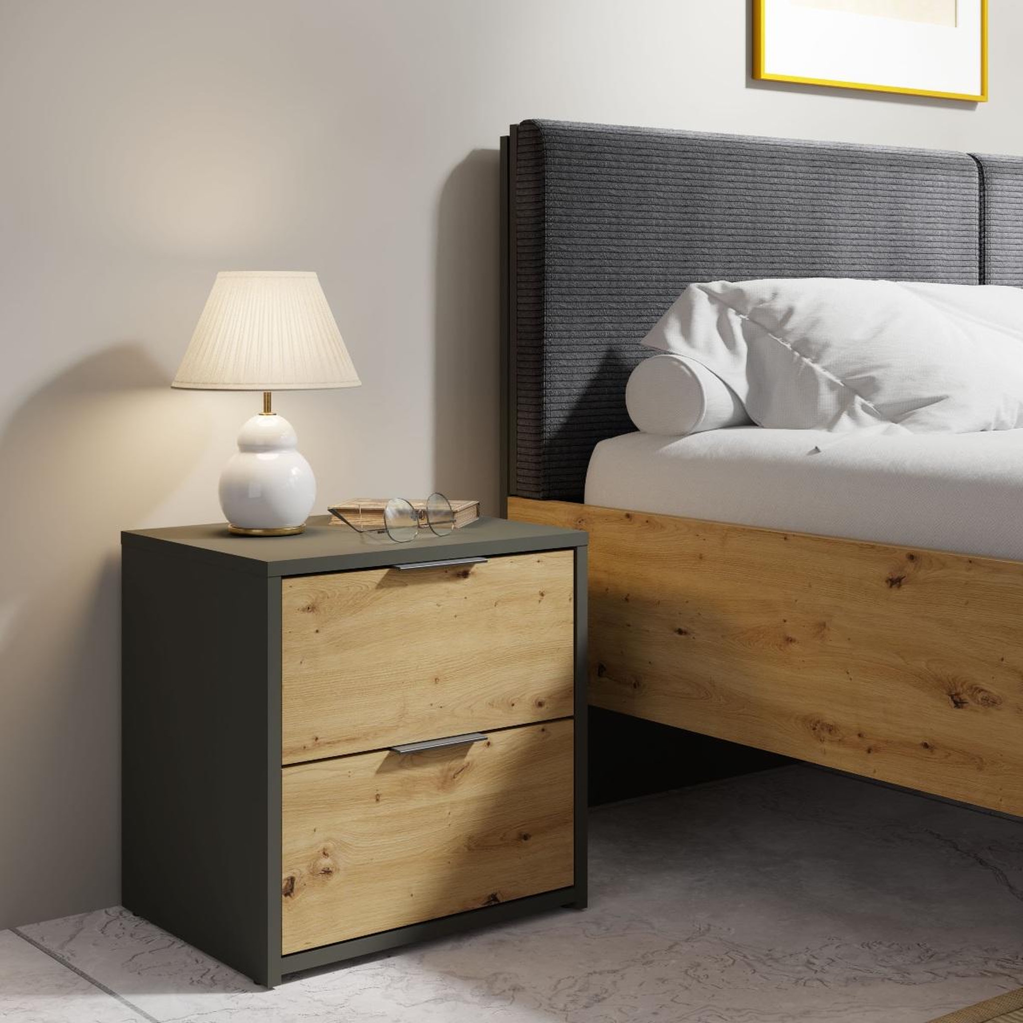Voir la diapositive 2 : JLC KREATION Lot de 2 chevets modernes avec tiroirs bois et gris murano
