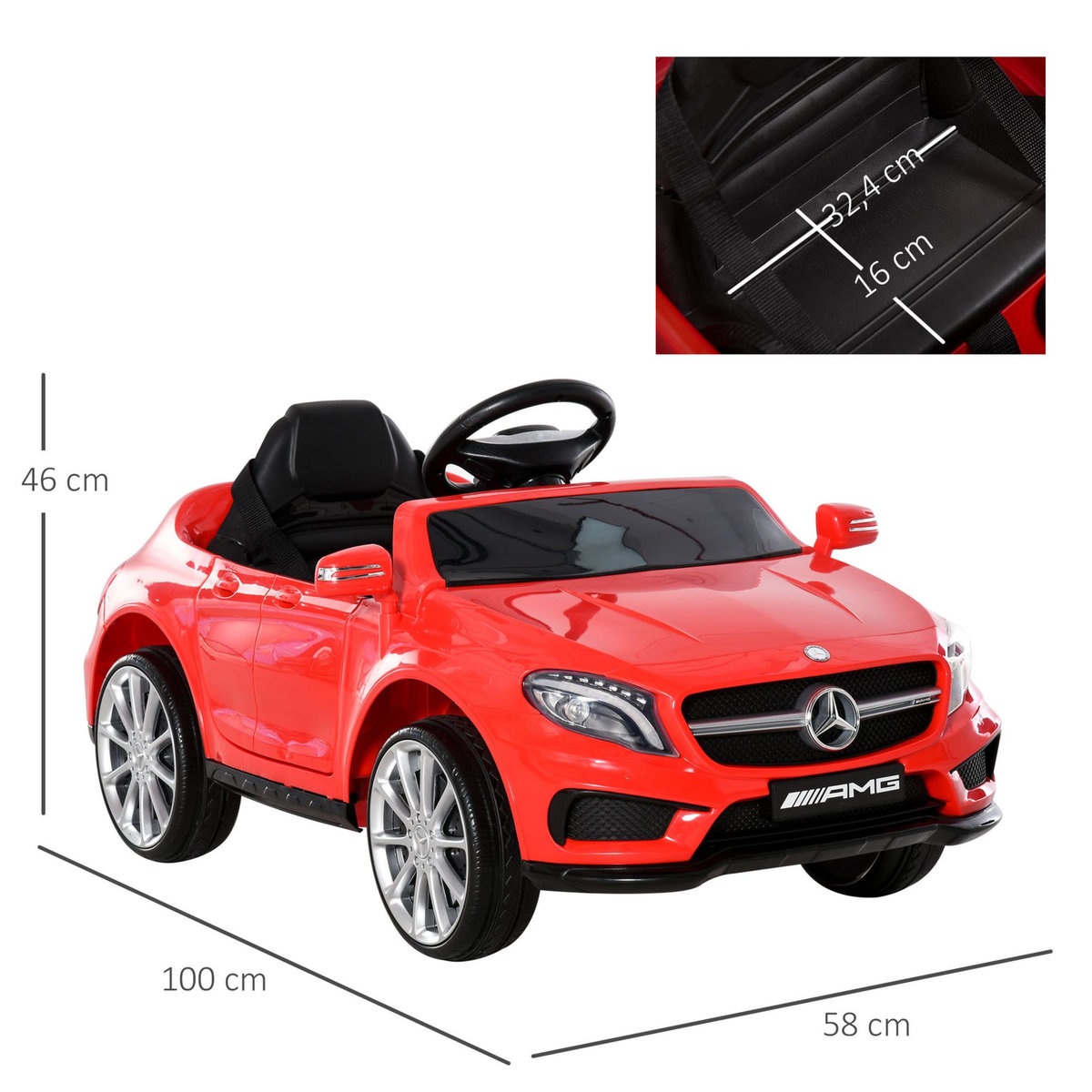 HOMCOM Voiture véhicule électrique enfant 6 V 7 Km/h max. télécommande effets sonores + lumineux Mercedes GLA AMG rouge
