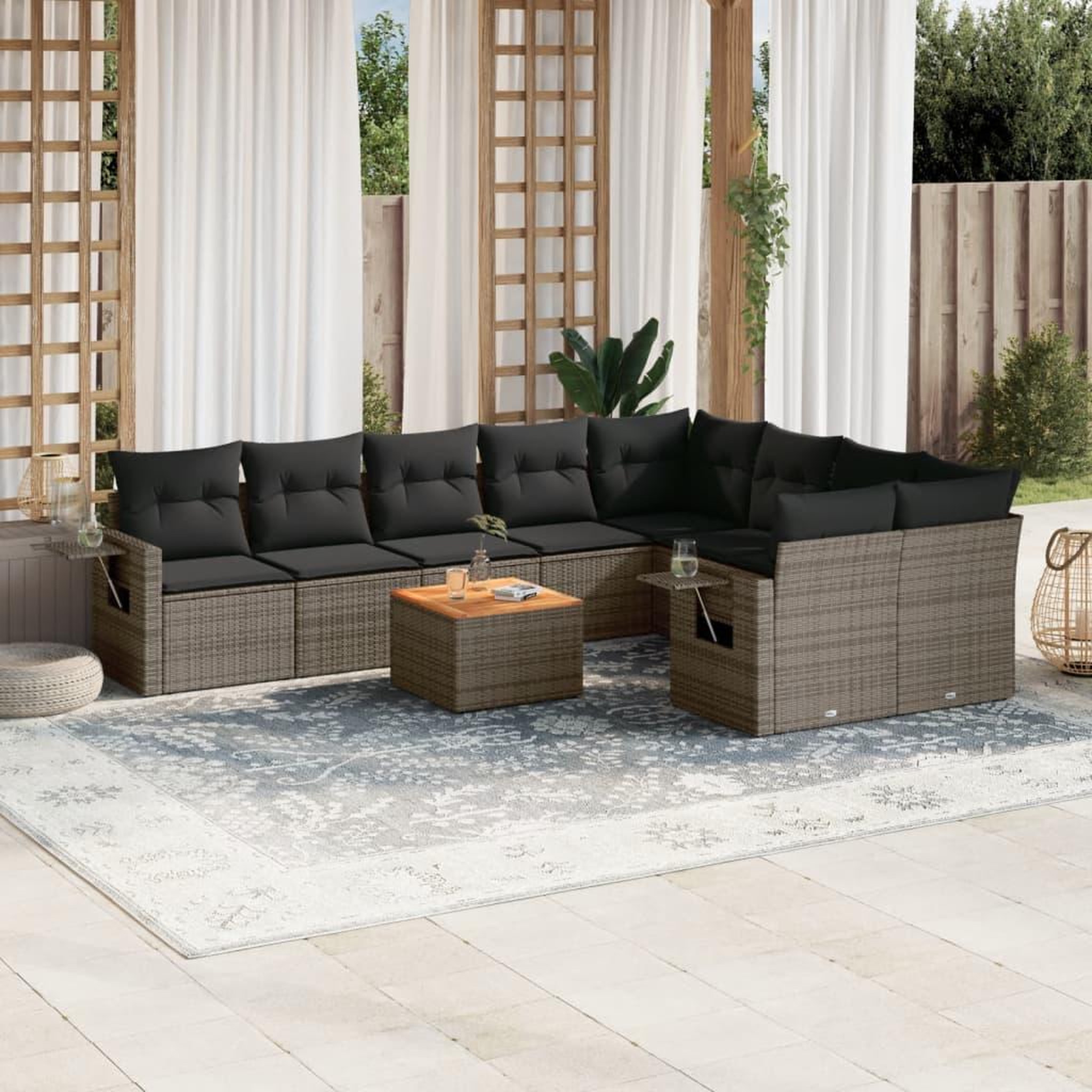 VIDAXL Salon de jardin avec coussins 10 pcs gris resine tressee