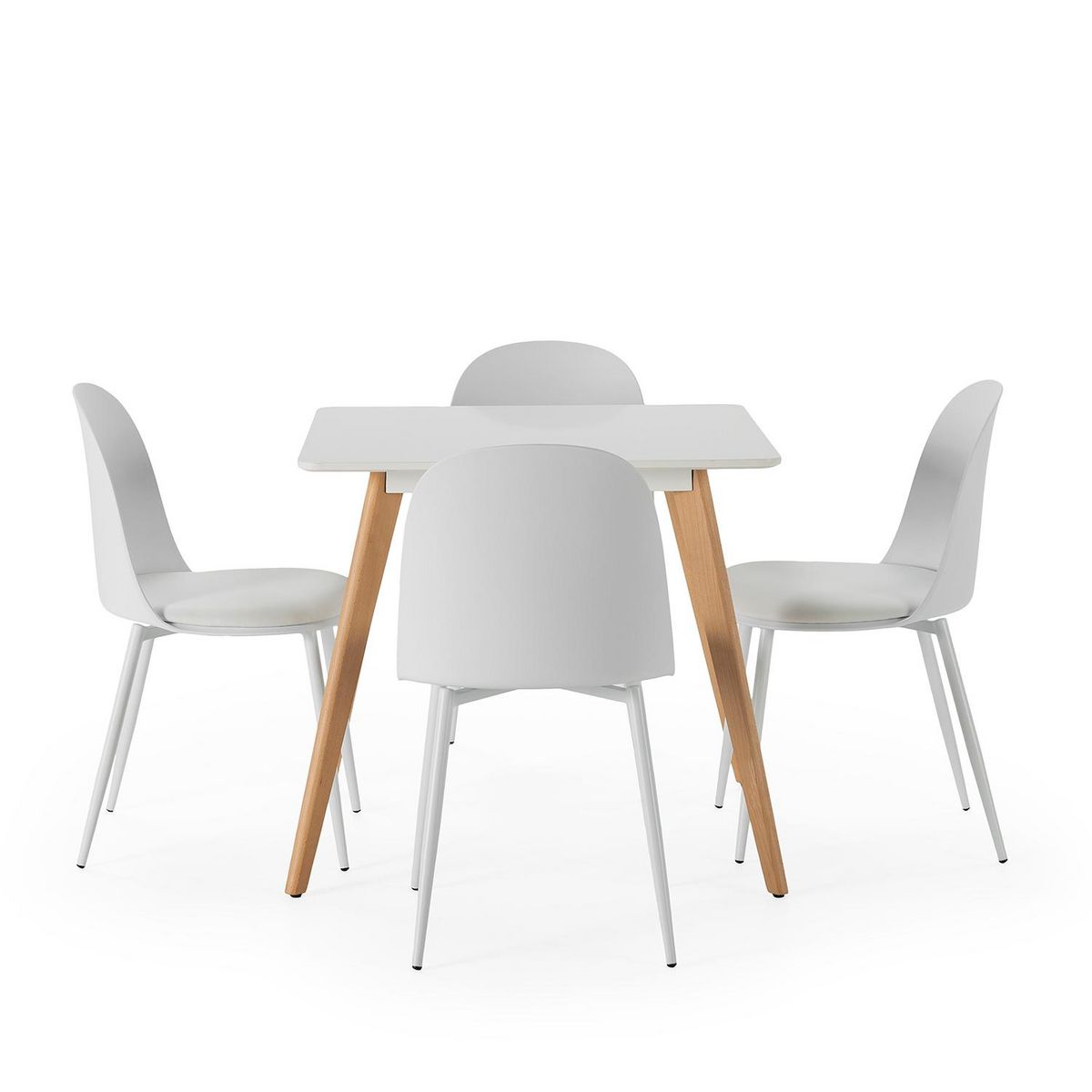 VS VENTA-STOCK Ensemble table 80x80 cm et 4 chaises de salle à manger Kana Blanc