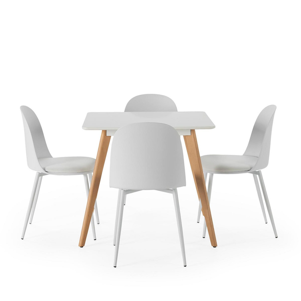 VS VENTA-STOCK Ensemble table 80x80 cm et 4 chaises de salle à manger Kana Blanc