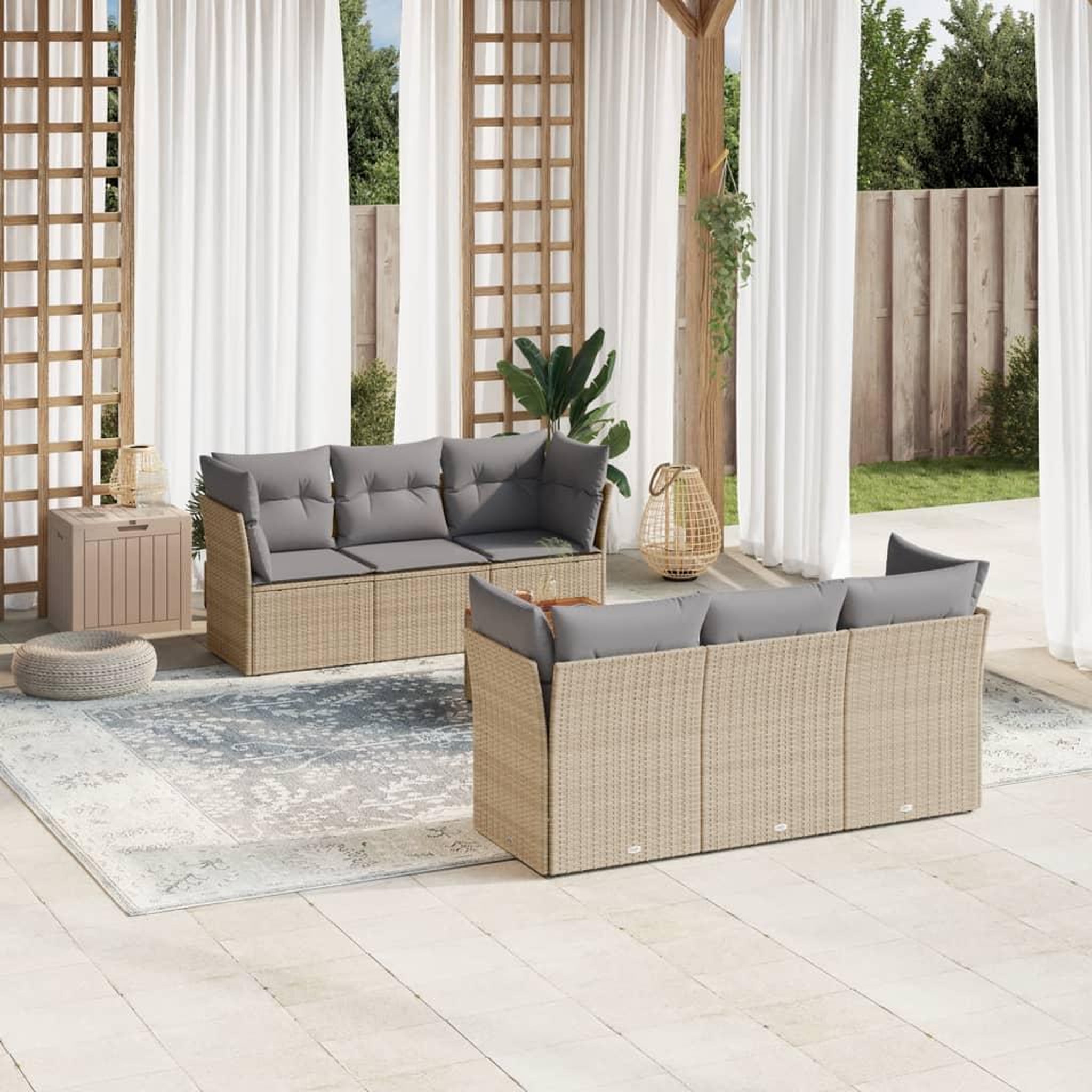 VIDAXL Salon de jardin avec coussins 7pcs melange beige resine tressee