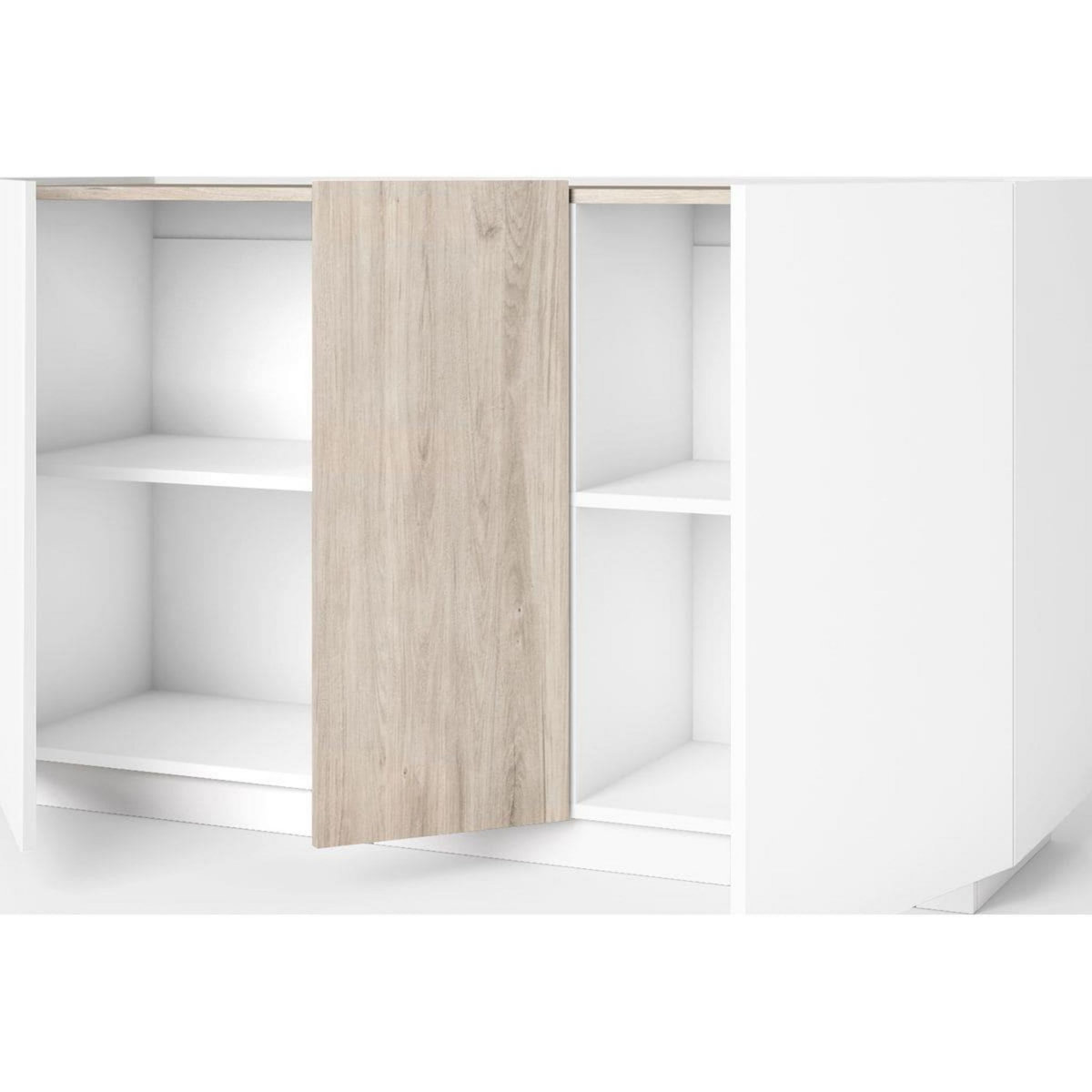 HOMIFAB Buffet 3 portes blanc et effet bois 130 cm - Josie