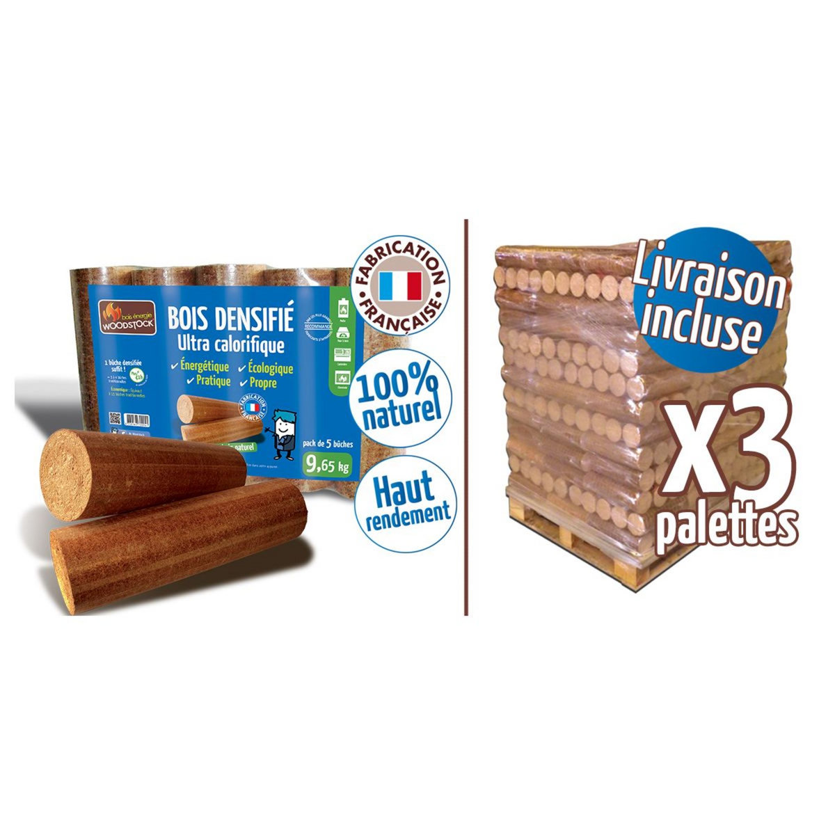 WOODSTOCK 3 Palette de bois densifié - 104 packs de 5 bûches