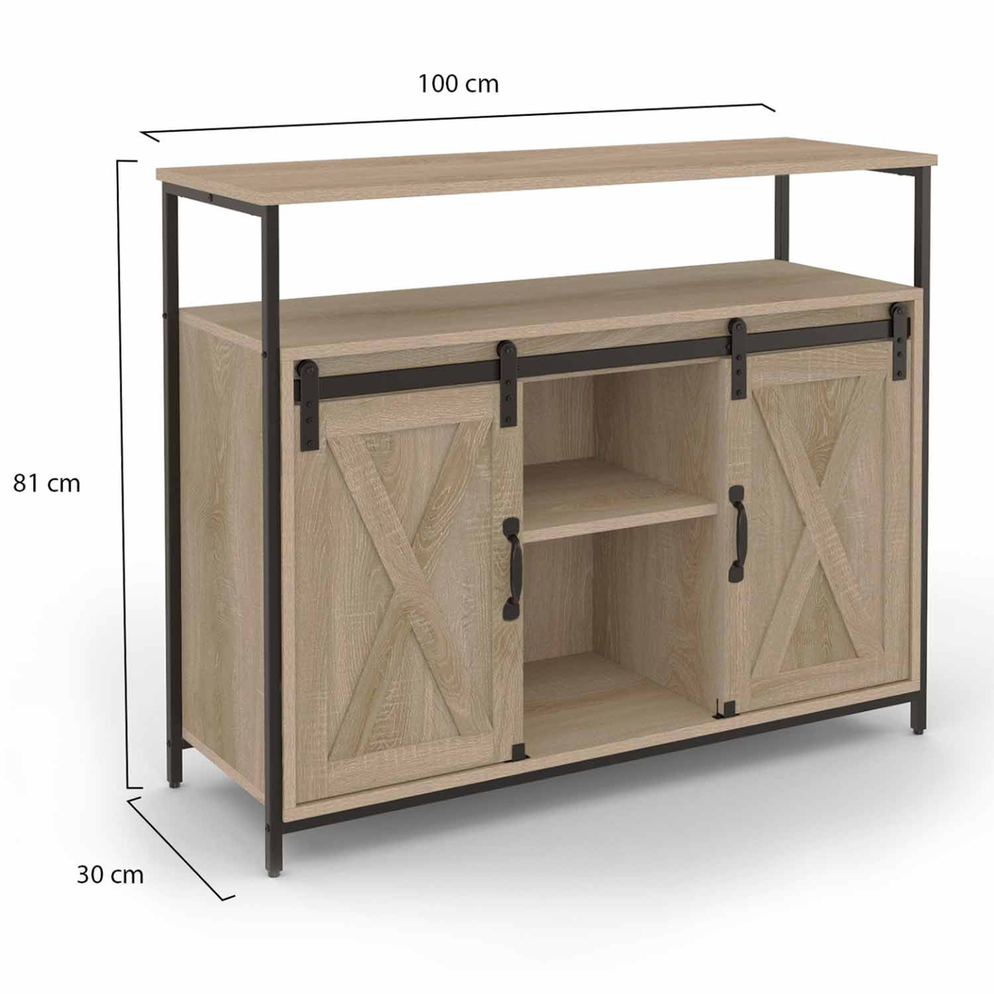 Voir la diapositive 5 : ID MARKET Buffet 100 cm quebec 2 portes grange coulissantes design industriel