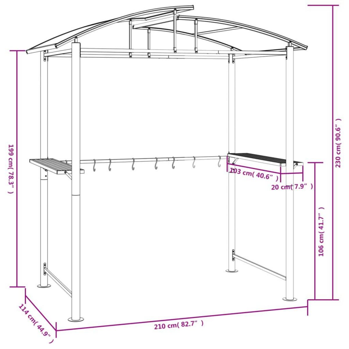 VIDAXL Gazebo BBQ et etageres laterales anthracite 210x114x230cm acier