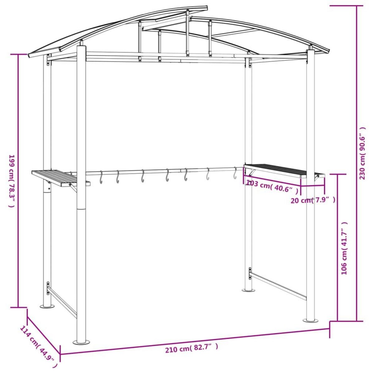 VIDAXL Gazebo BBQ et etageres laterales anthracite 210x114x230cm acier