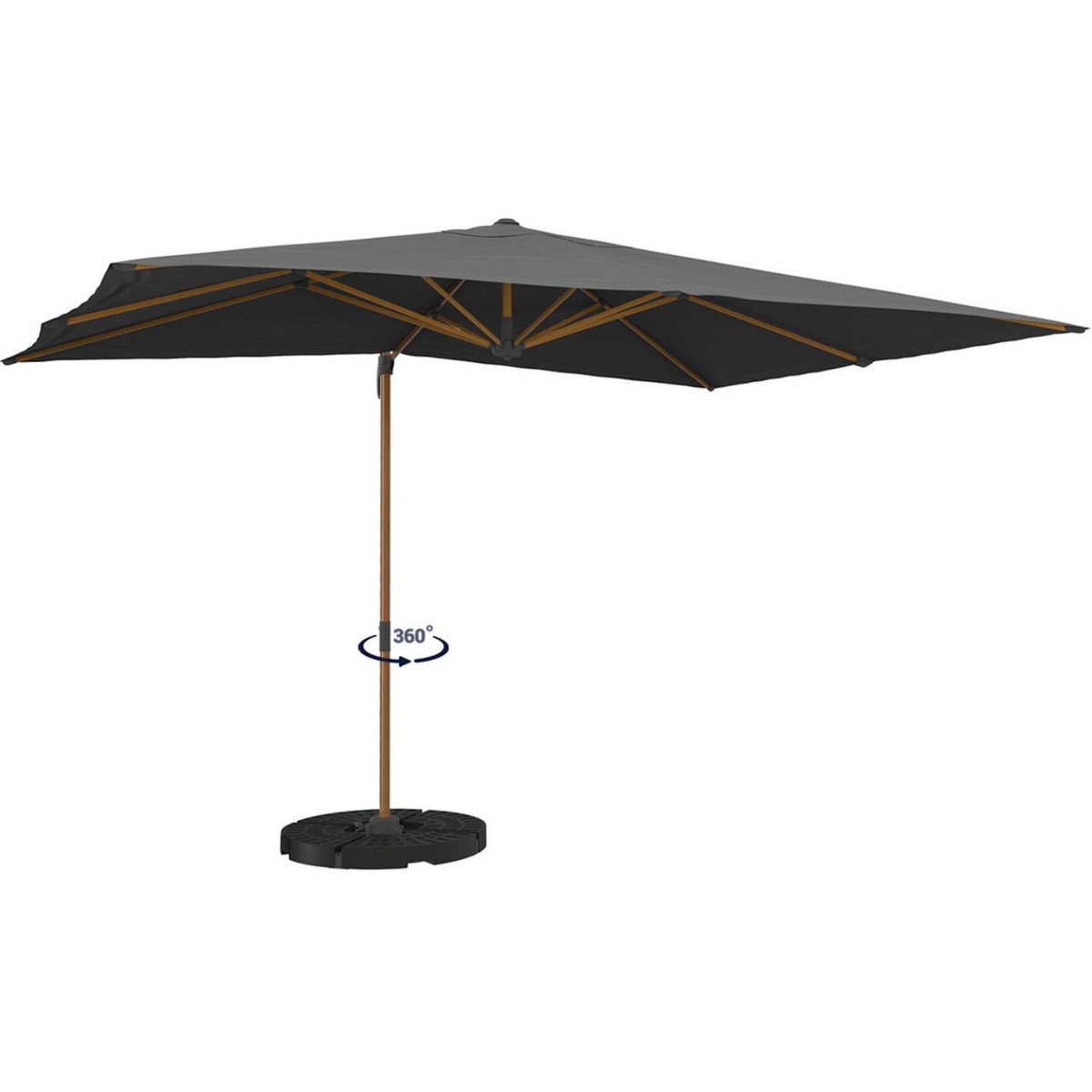 ID MARKET Parasol déporté inclinable rotatif 360 CALVI mat effet bois et toile grise 3X4M avec housse