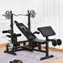 Voir la diapositive 2 : HOMCOM Banc de musculation multifonction réglable - pupitre à biceps, repose barre curl, poignées à Dips, module extension bras jambes, résistance horizontale - acier noir