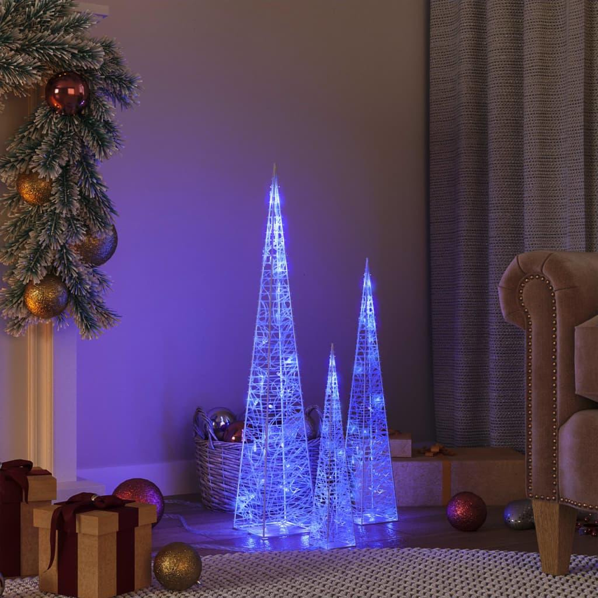 VIDAXL Jeu de cones lumineux a LED Acrylique Bleu 30/45/60 cm