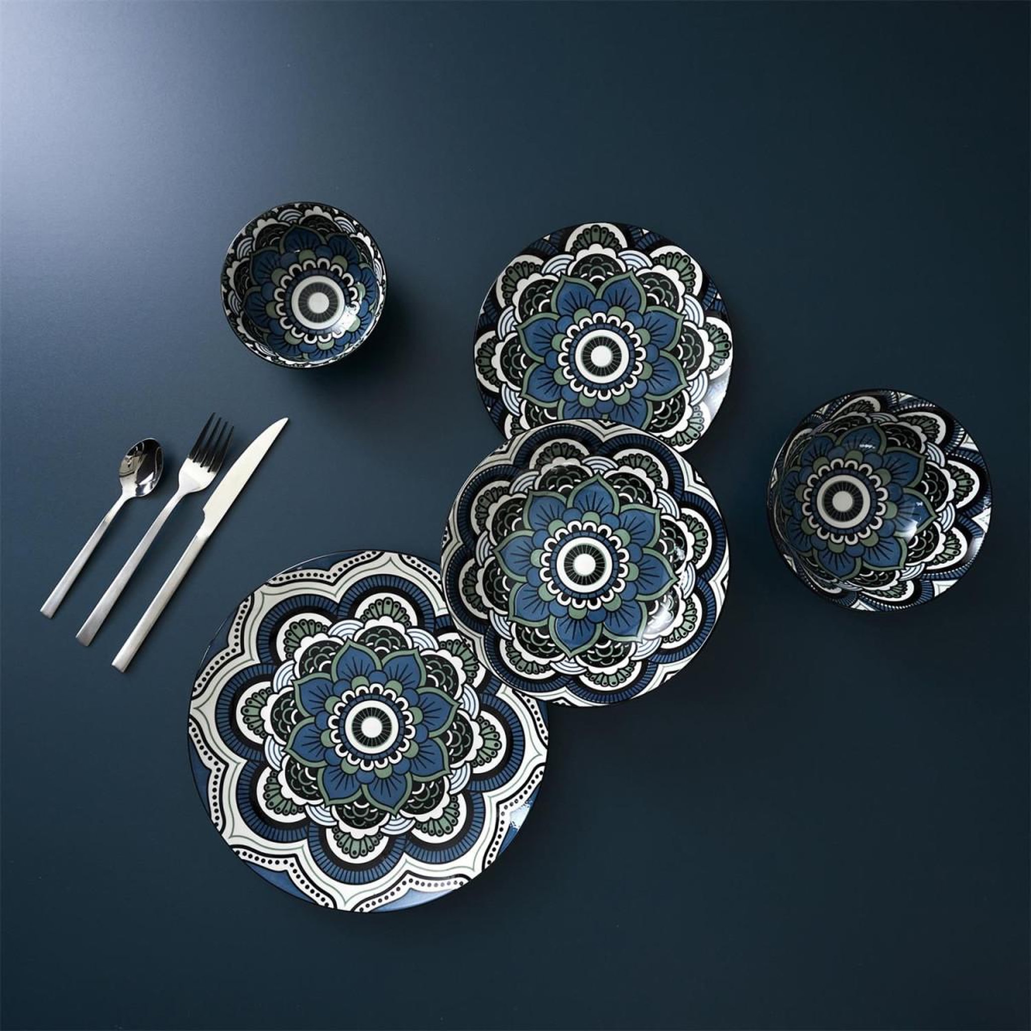 Voir la diapositive 4 : The Home Deco Factory Lot de 6 assiettes creuses  mandala  20cm bleu