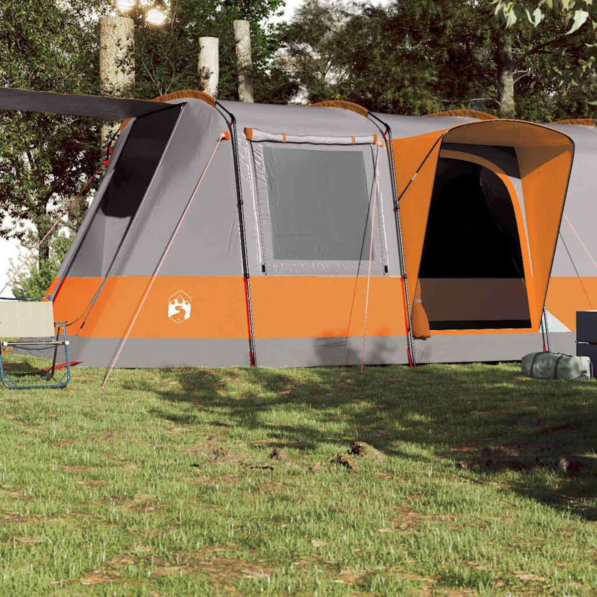 VIDAXL Tente de camping tunnel 4 personnes gris et orange impermeable