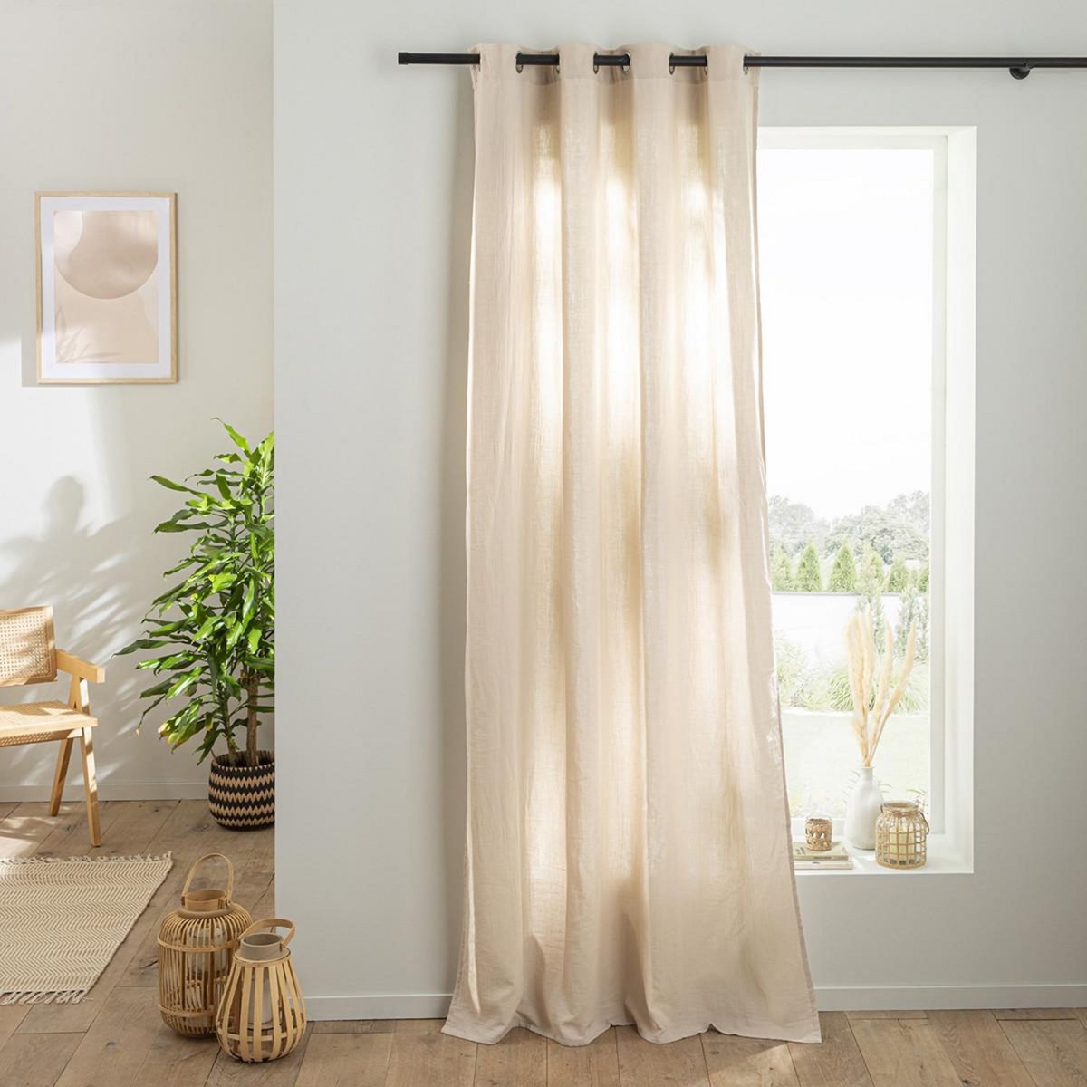 FUTURE HOME Rideau uni en gaze de coton oeillets à l'unité 140x260cm