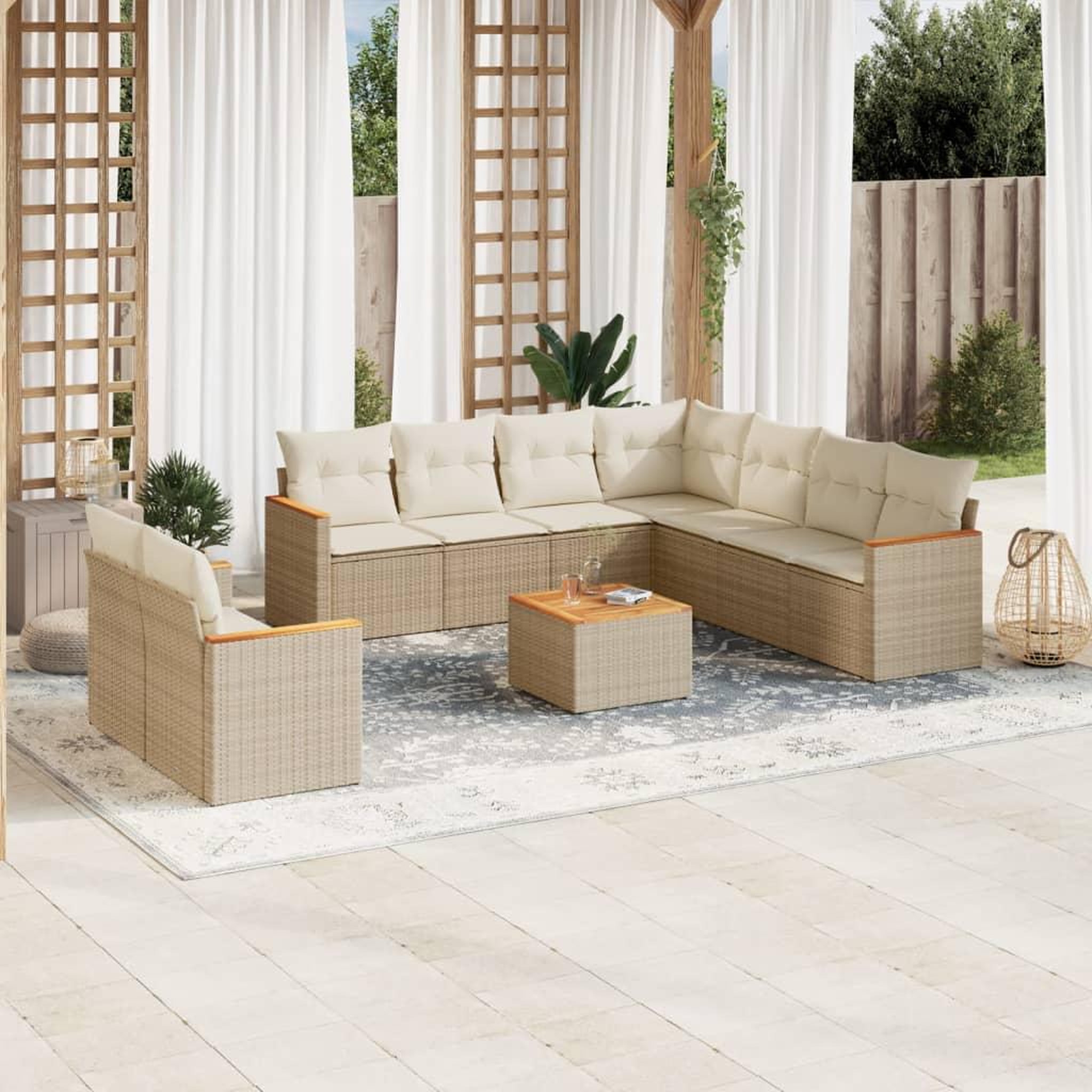 VIDAXL Salon de jardin avec coussins 10 pcs beige resine tressee