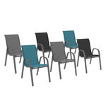 ID MARKET Lot de 6 chaises de jardin LYMA métal et textilène empilables gris, noir et bleu