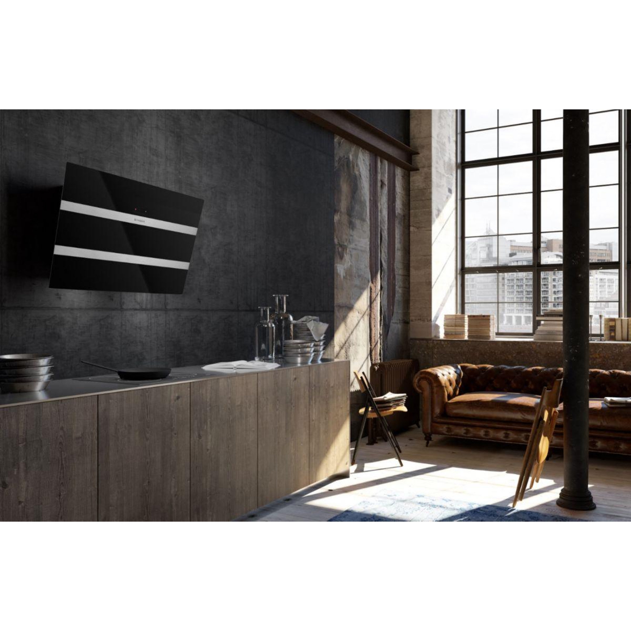 Voir la diapositive 3 : faber Hotte décorative murale inclinée STEELMAX 800 NOIR/INOX