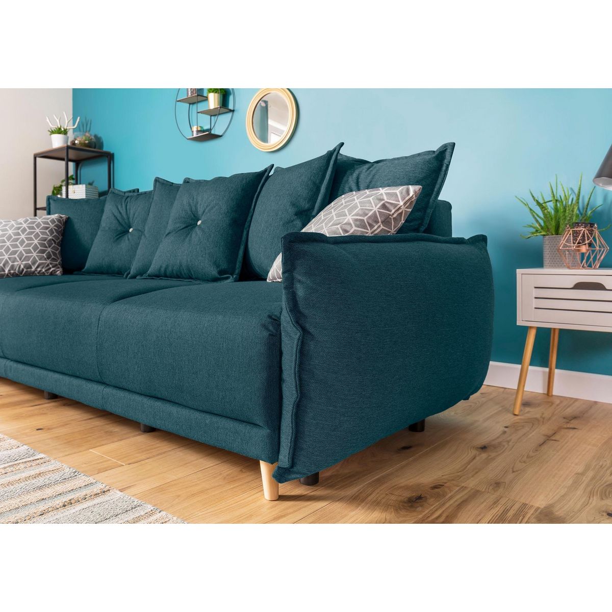 BEST MOBILIER Lena - canapé 3 places convertible - avec coffre - en tissu style scandinave