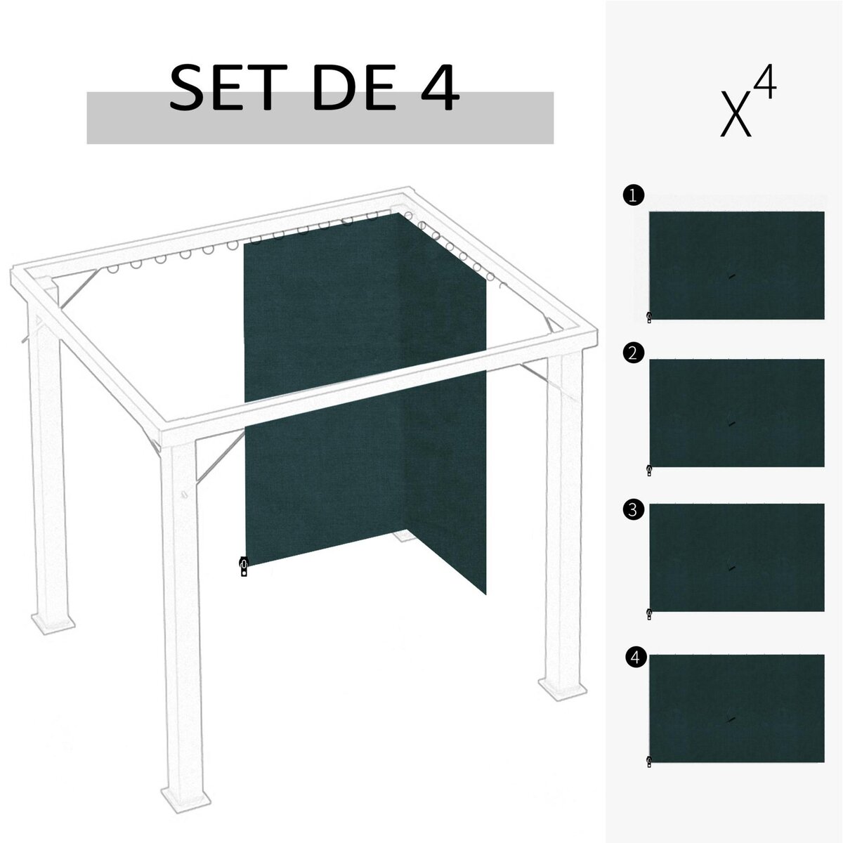 OUTSUNNY Parois latérales de rechange barnum tonnelle 3 x 3 m - 2 systèmes d'attache boucles ou crochets - zip - polyester gris