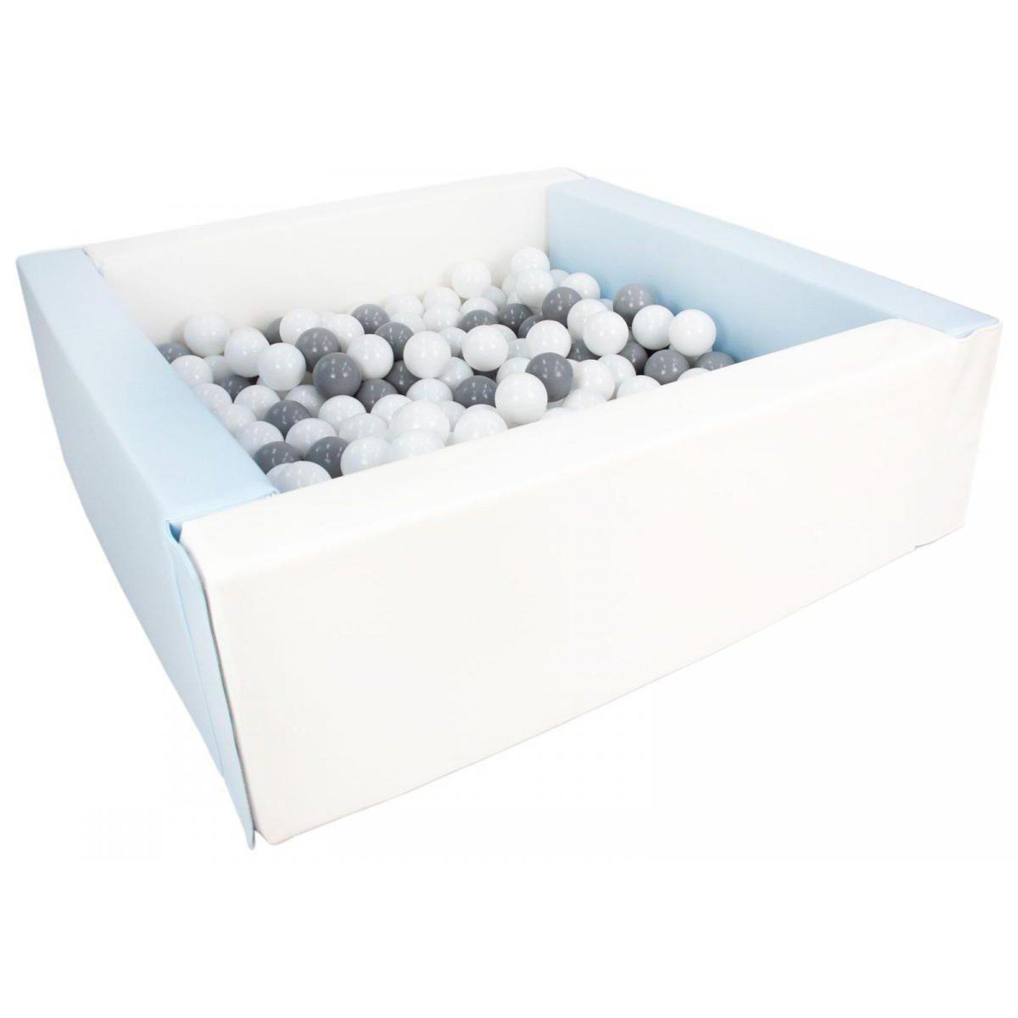VELINDA Piscine à balles carrée avec 200 balles - blanc, bleu (pastel)/blanc, gris
