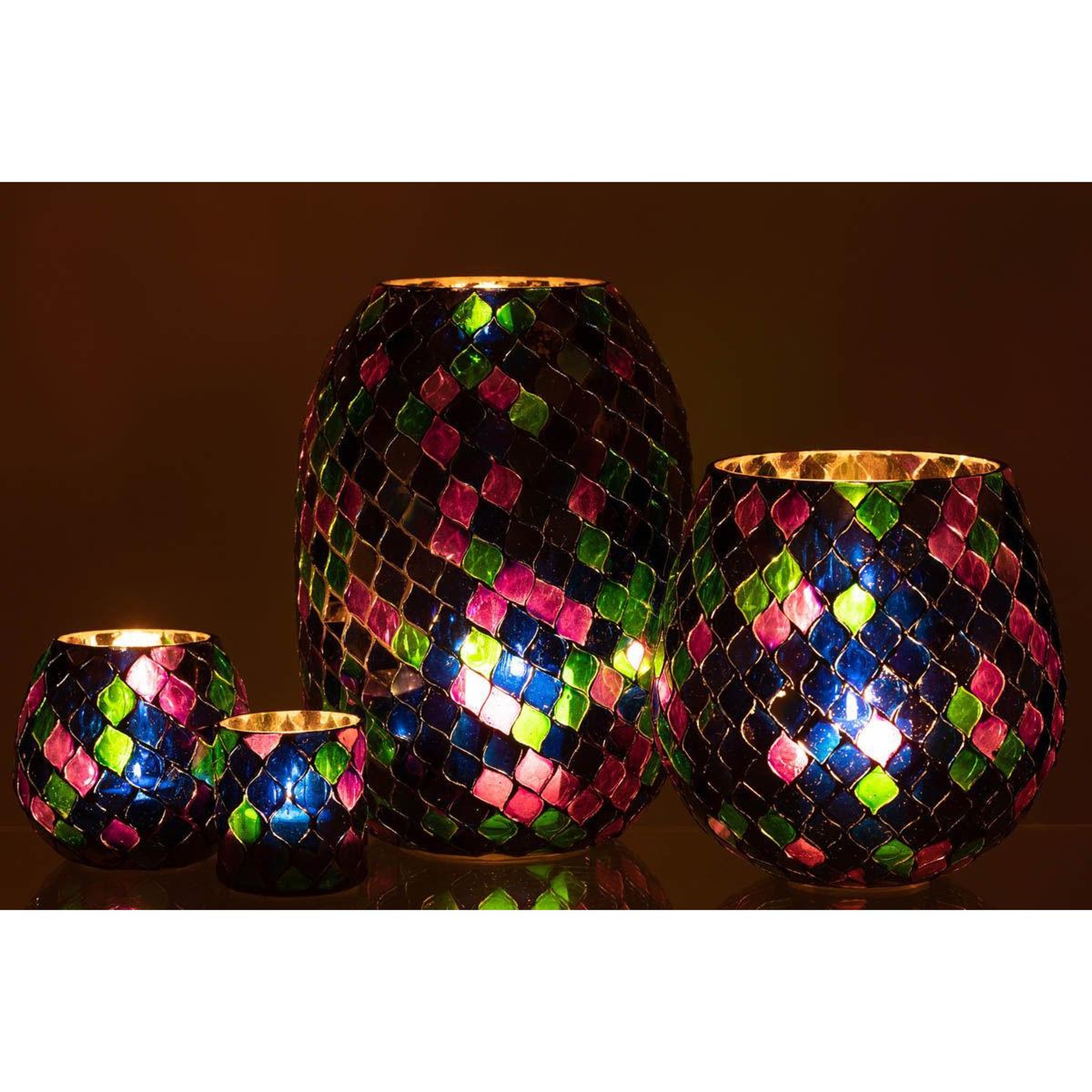 Voir la diapositive 6 : J-LINE Photophore Mosaïque en Verre  Carmen  25cm Mauve
