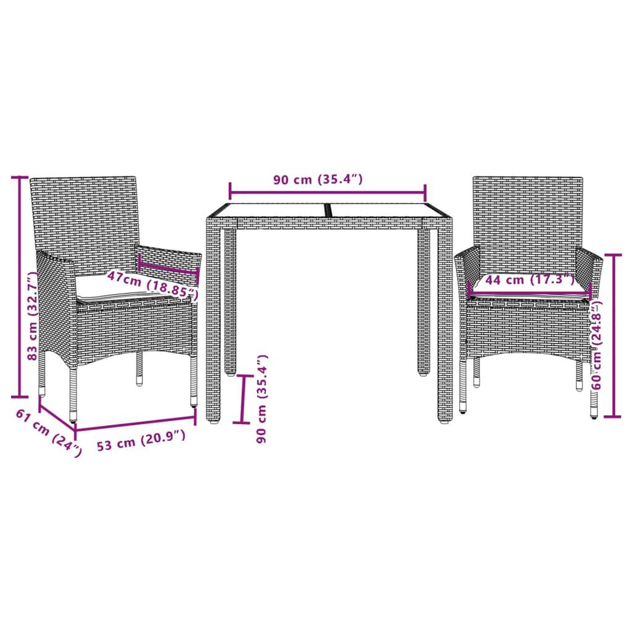 Voir la diapositive 6 : VIDAXL Ensemble a manger de jardin et coussins 3 pcs gris rotin acacia