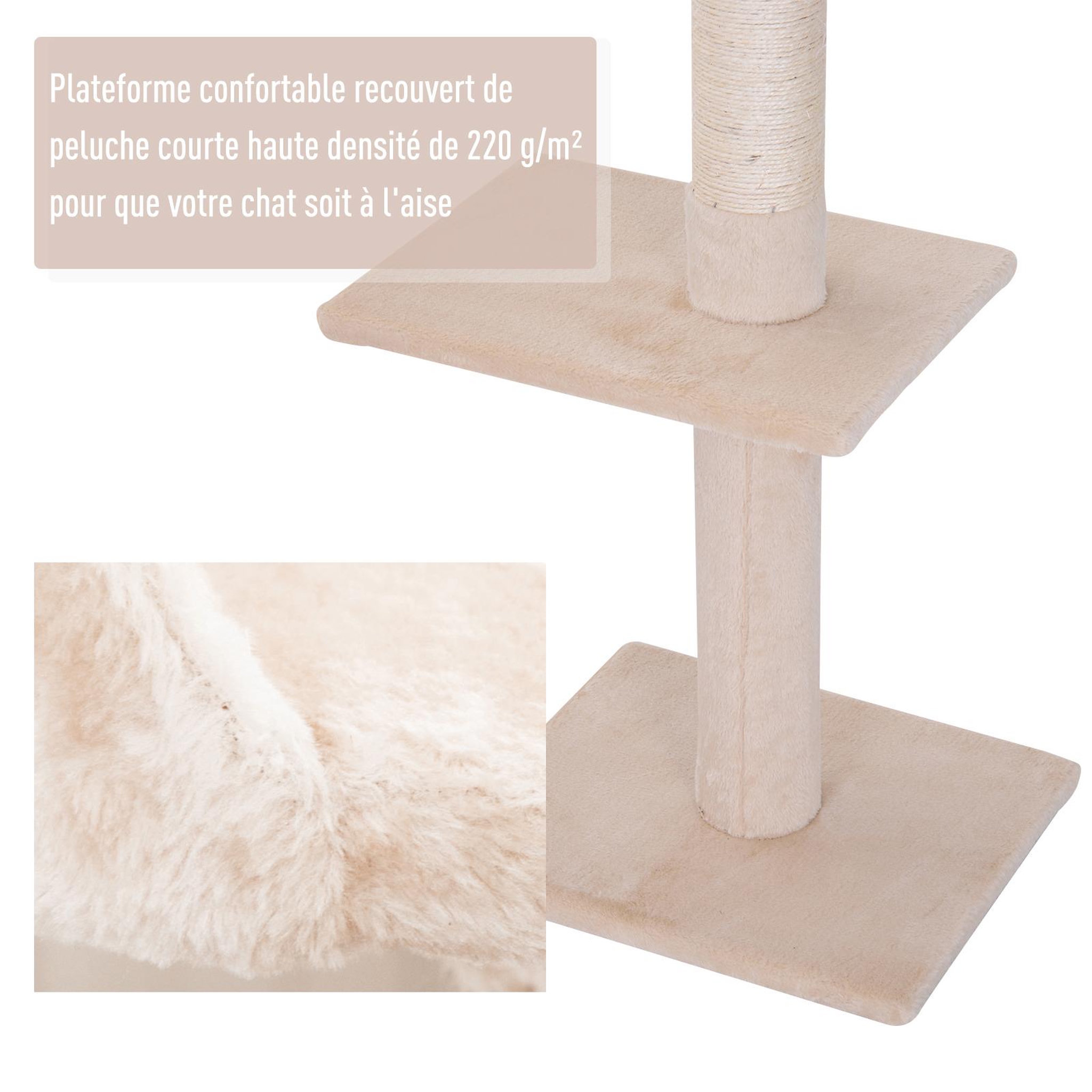 Voir la diapositive 4 : PAWHUT Arbre à chat poteau à griffer l40 x l 34 x h 230-260 cm 5 niveaux d'activités beige