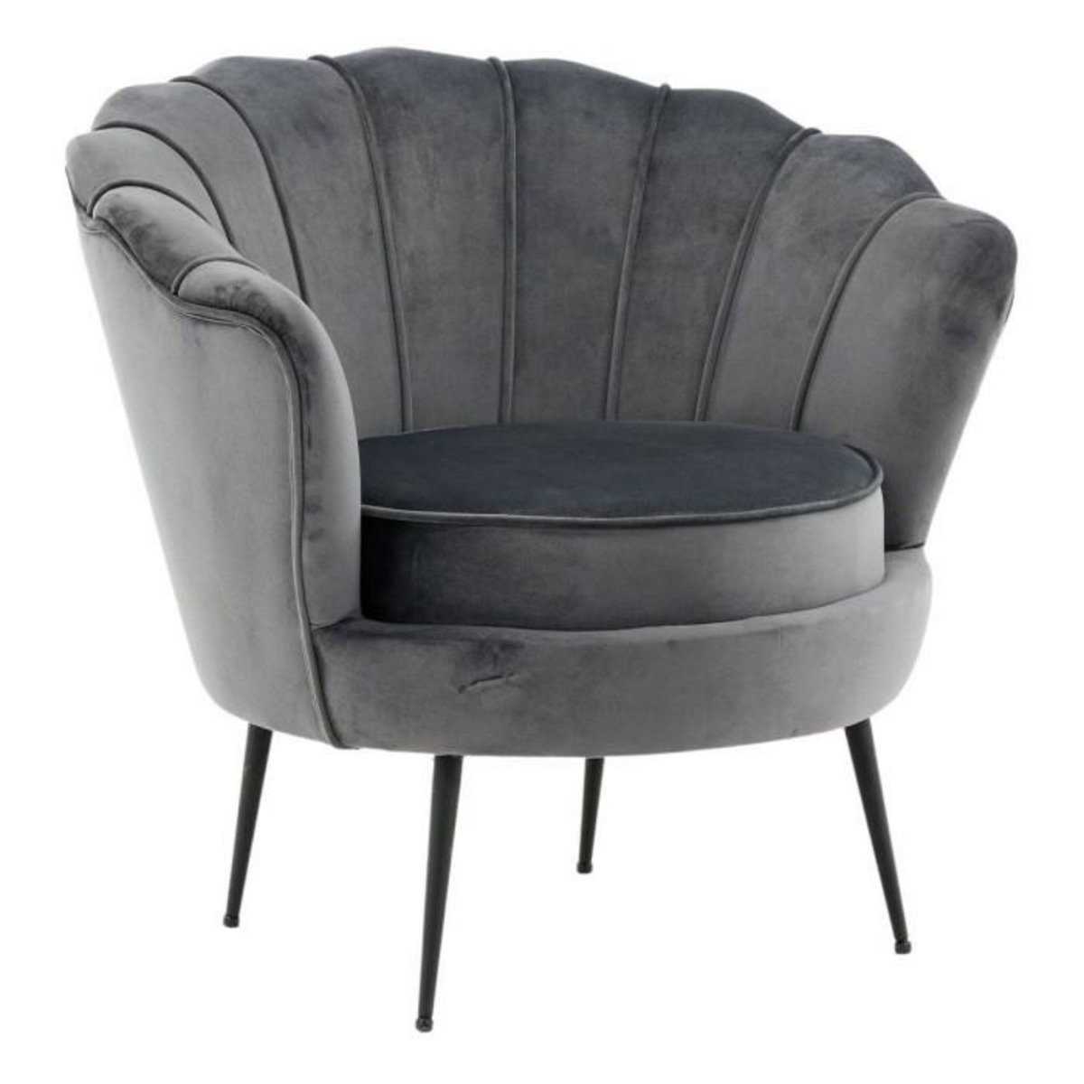 Paris Prix Fauteuil Coquillage en Velours  Calais  83cm Gris Foncé