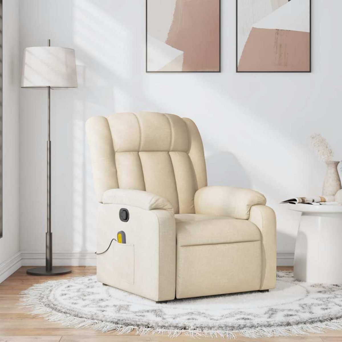 VIDAXL Fauteuil de massage inclinable Creme Tissu