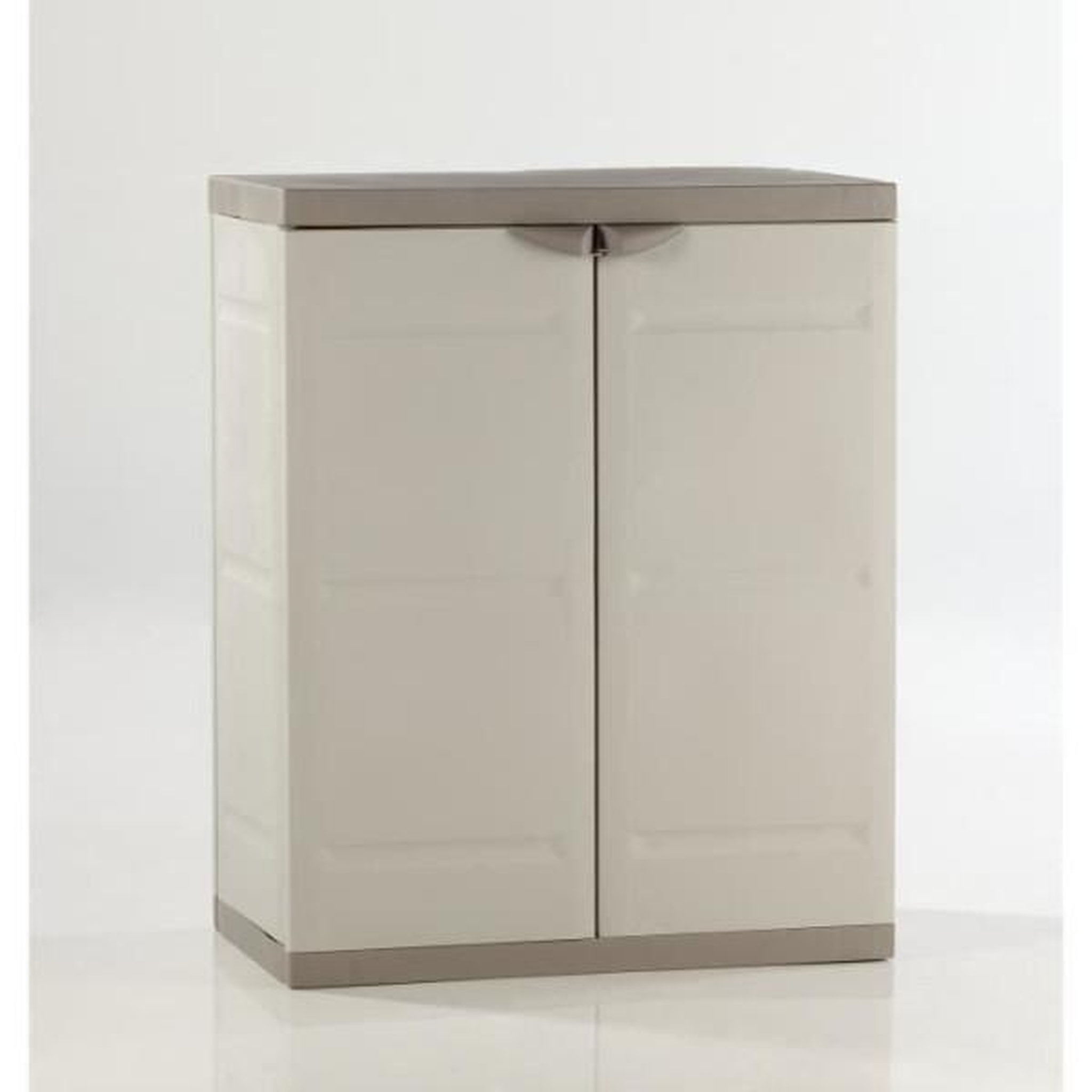 PLASTIKEN TITANIUM PLASTIKEN Armoire basse 2 portes avec étageres l70 x p44 x h88 cm Beige et Taupe Gamme TITANIUM Intérieur/Extérieur