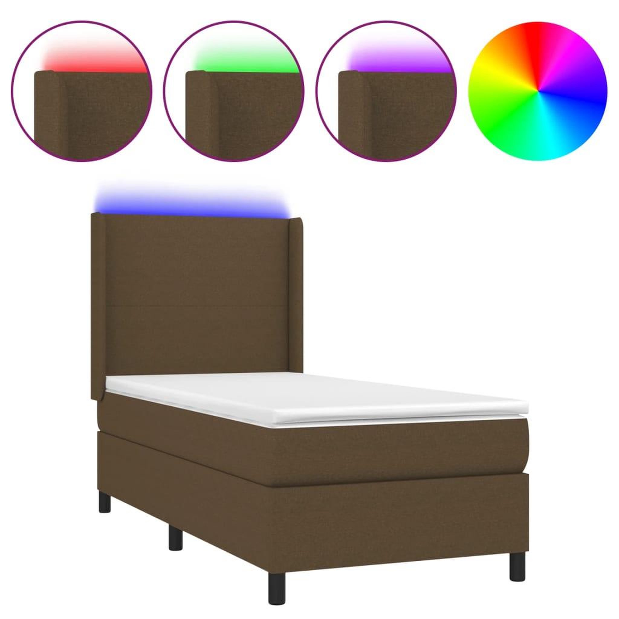 Voir la diapositive 2 : VIDAXL Sommier a lattes de lit matelas LED Marron fonce 80x200cm Tissu