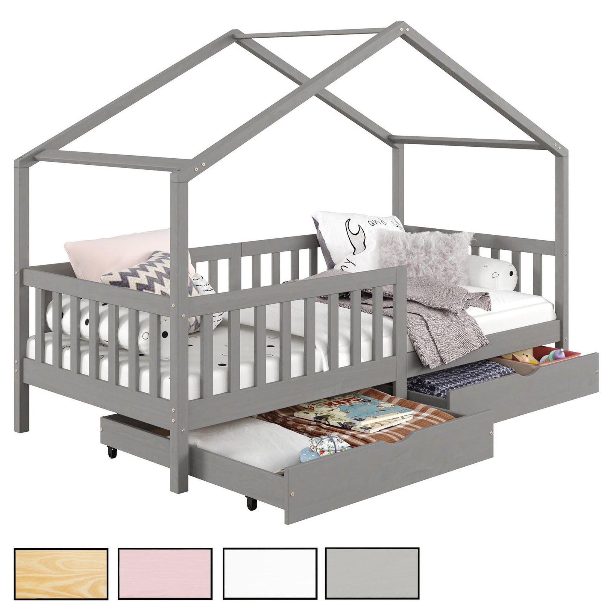 IDIMEX Lit cabane ELEA avec tiroirs, 90 x 200 cm en pin massif. Coloris disponibles : Marron, Gris, Blanc