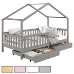 IDIMEX Lit cabane ELEA avec tiroirs, 90 x 200 cm en pin massif. Coloris disponibles : Blanc, Marron, Gris