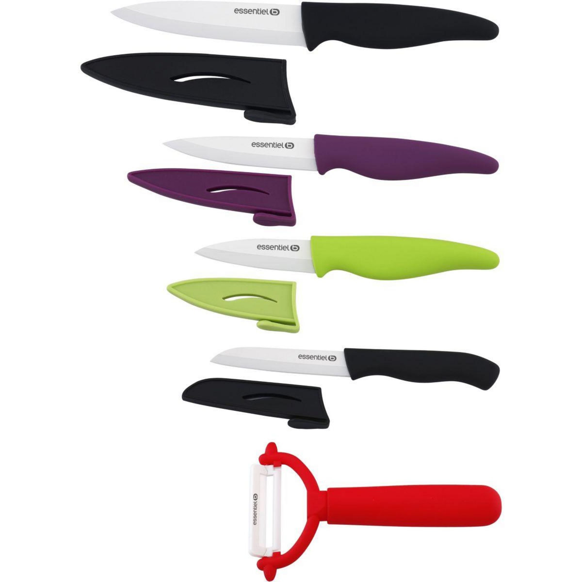 ESSENTIEL B Set 4 couteaux + 1 éplucheur lame céramique