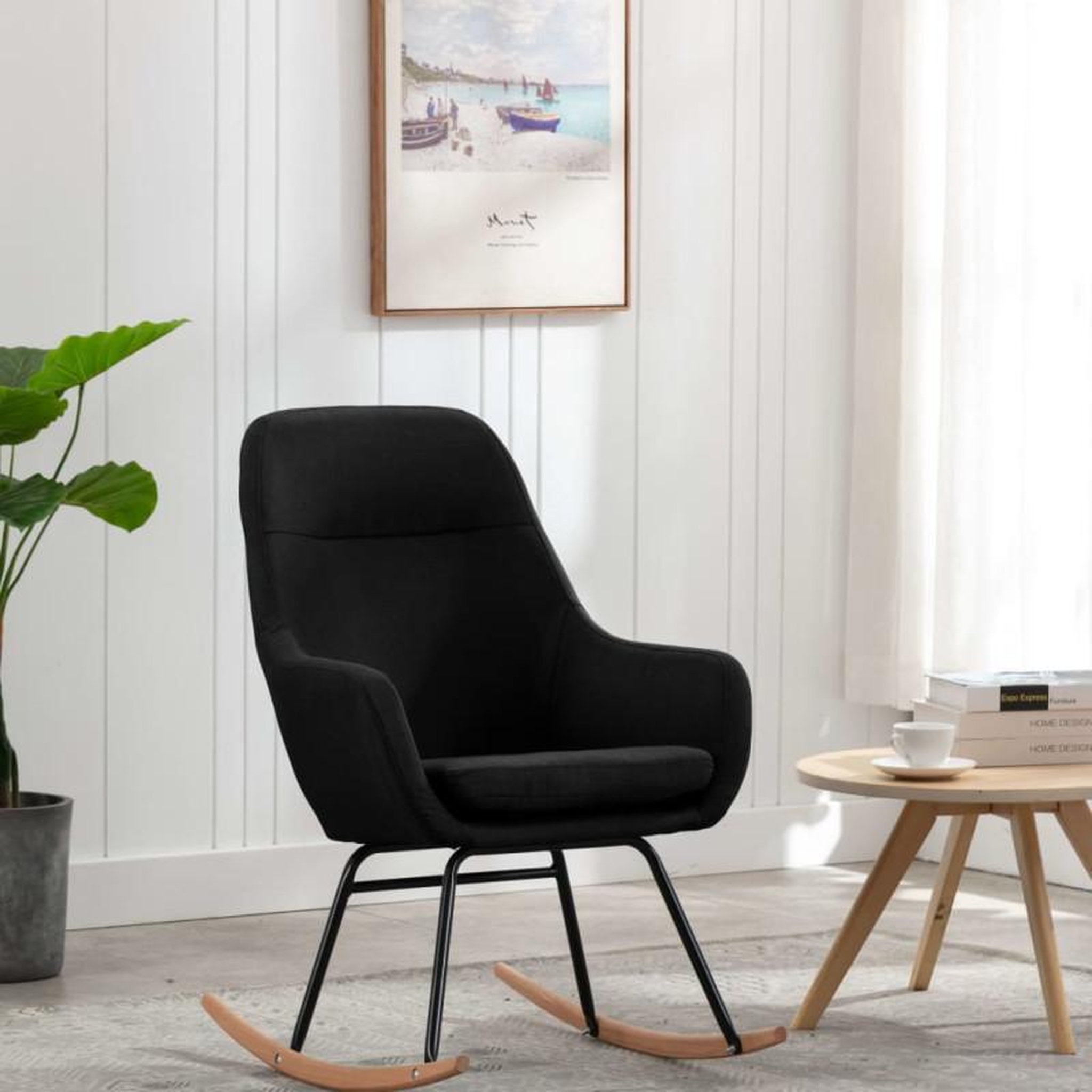 Voir la diapositive 1 : VIDAXL Chaise à bascule Noir Tissu