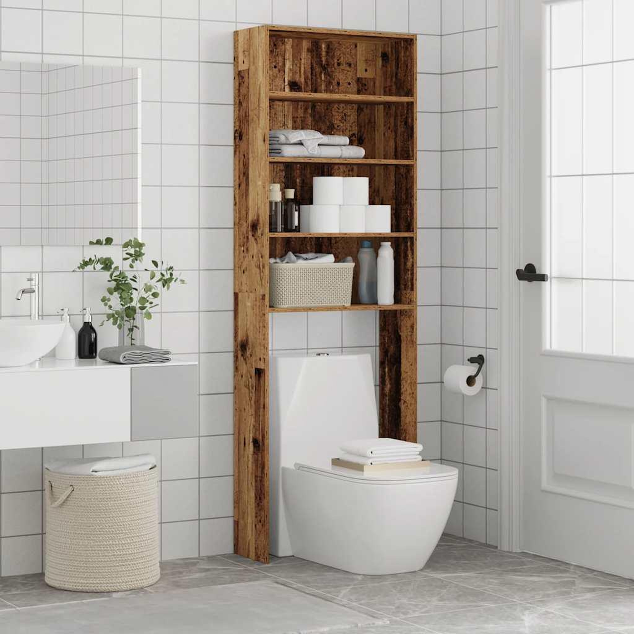 Voir la diapositive 5 : VIDAXL Meuble pour machine a laver vieux bois 64x24x190 cm