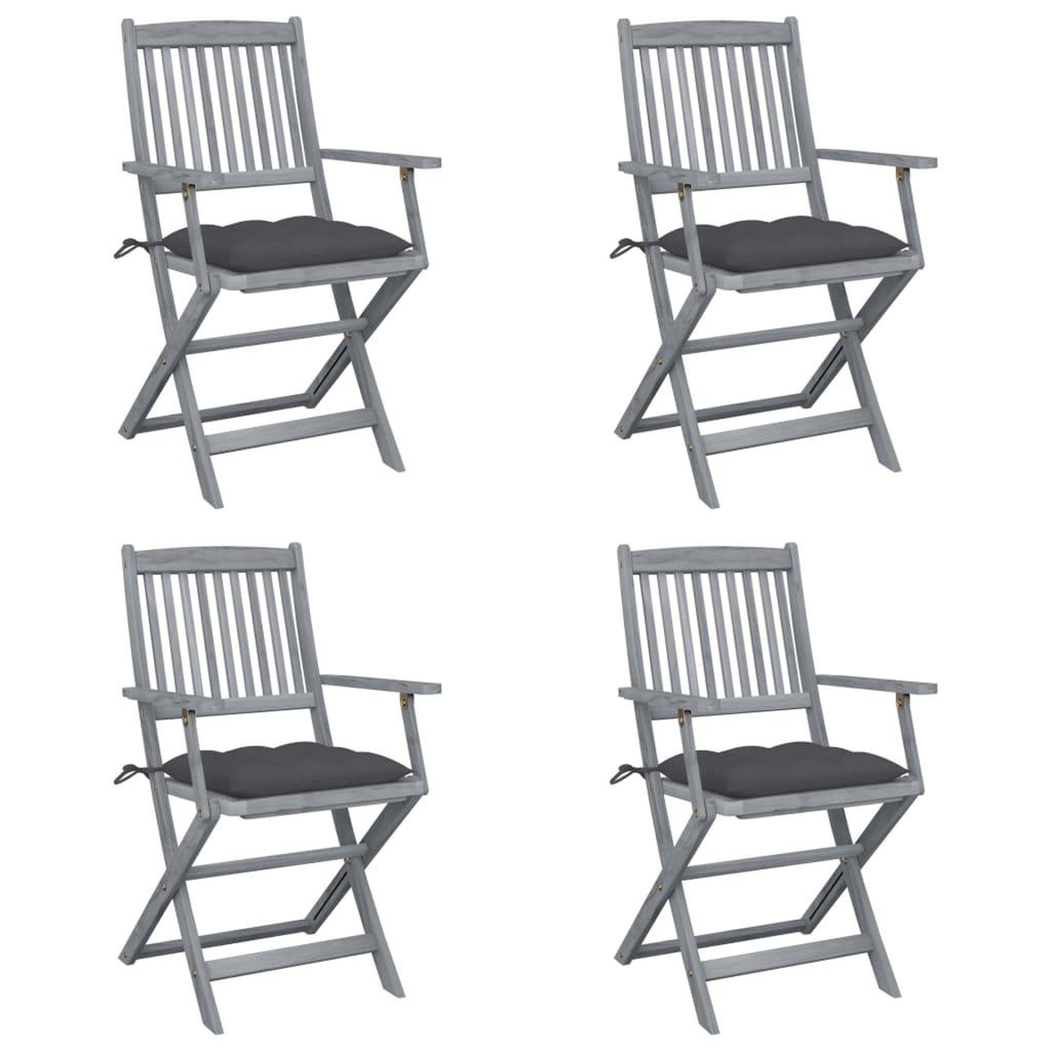 Voir la diapositive 1 : VIDAXL Chaises pliables d'exterieur lot de 4 et coussins Bois d'acacia