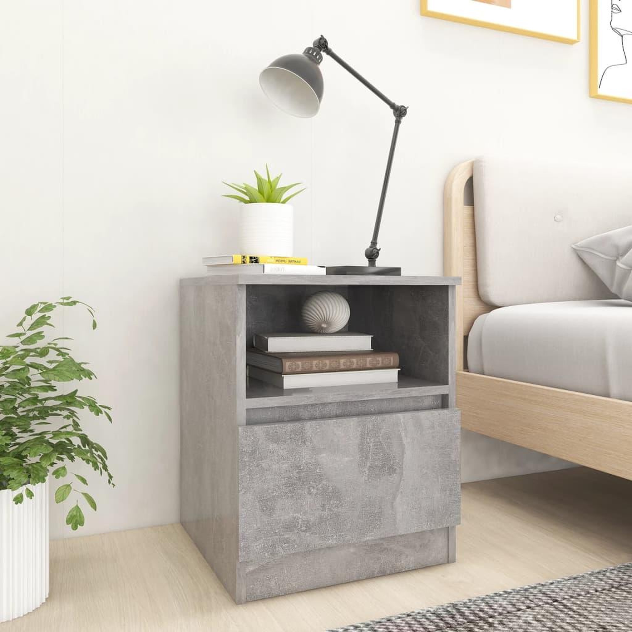Voir la diapositive 1 : VIDAXL Table de chevet Gris beton 40x40x50 cm Agglomere