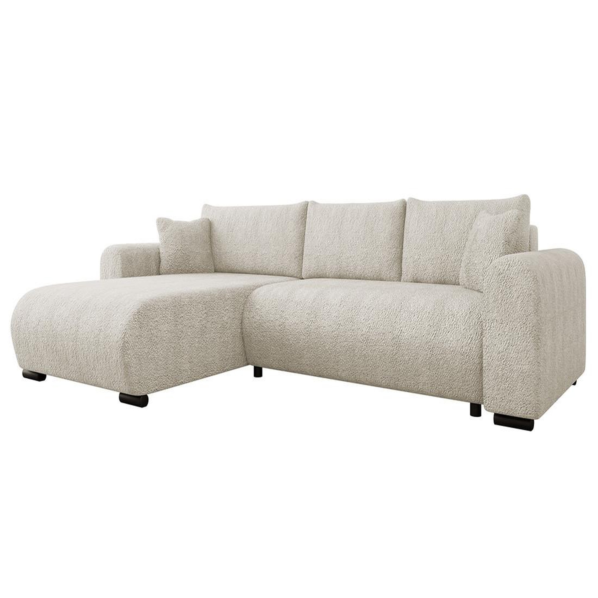 BEST MOBILIER Rosalie - canapé d'angle réversible 4 places convertible avec coffre en tissu bouclette. Coloris disponibles : Beige
