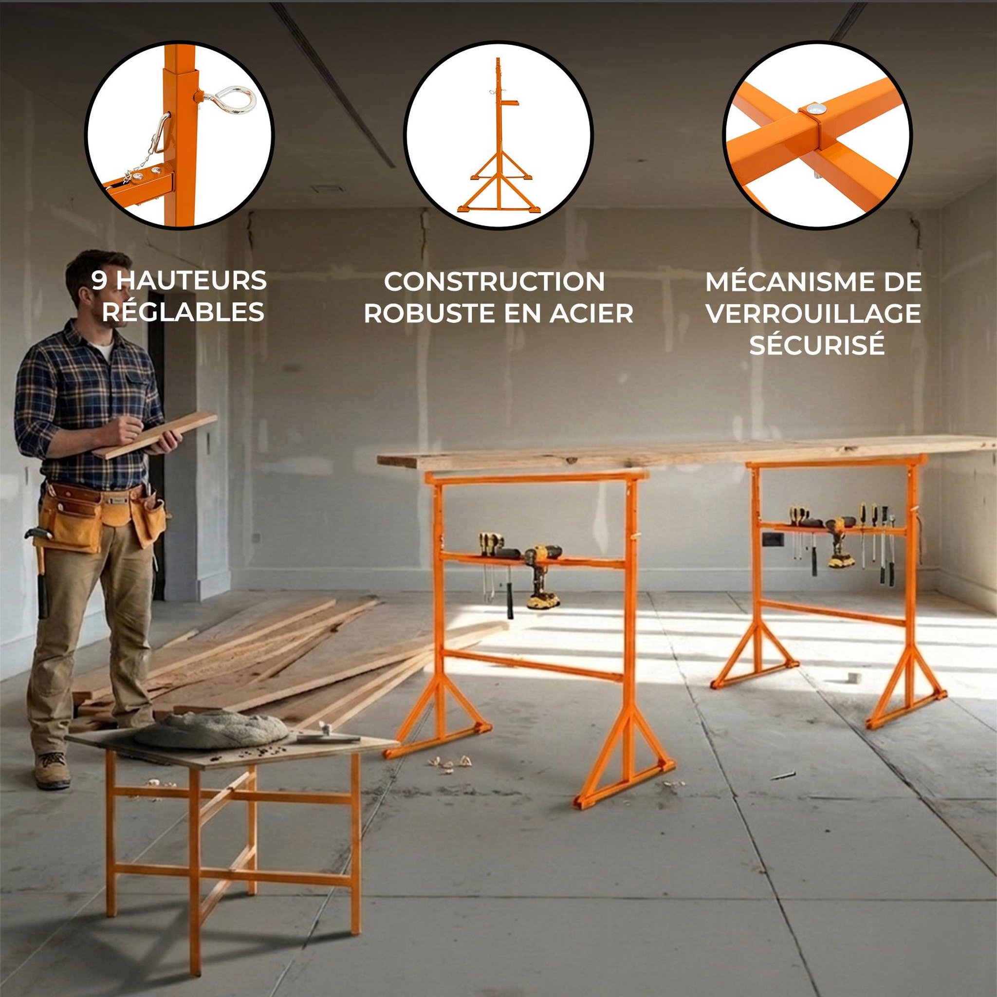 Voir la diapositive 2 : MONSTERSHOP Lot de 2 tréteaux de maçon & 3 supports en x (750 mm)