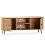 Voir la diapositive 2 : VS VENTA-STOCK Meuble TV Bella 2 Portes Couleur Chêne avec Rotin Naturel