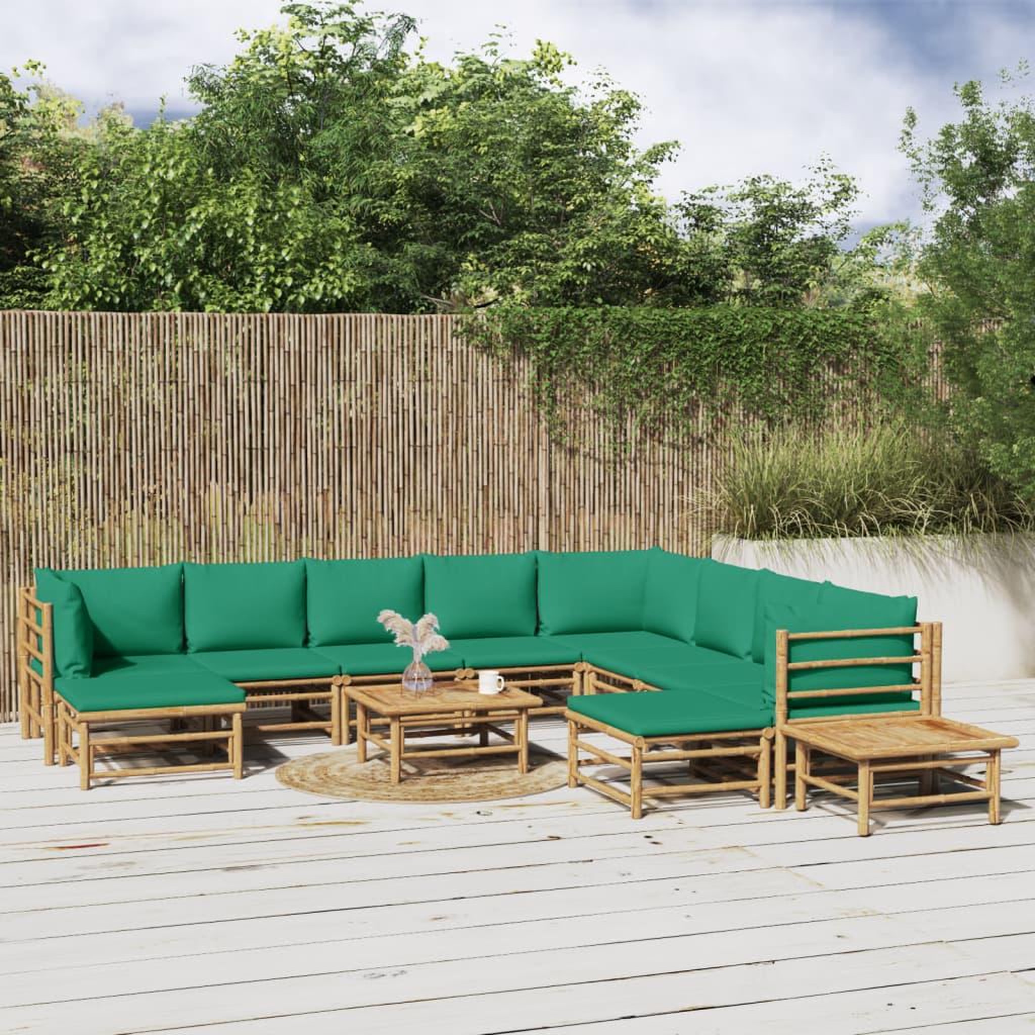 Voir la diapositive 1 : VIDAXL Salon de jardin 12 pcs avec coussins vert bambou
