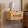 Voir la diapositive 2 : ID MARKET Lot de 2 tables de chevet murales EDHEN 1 tiroir étagère suspendue cannage et bois