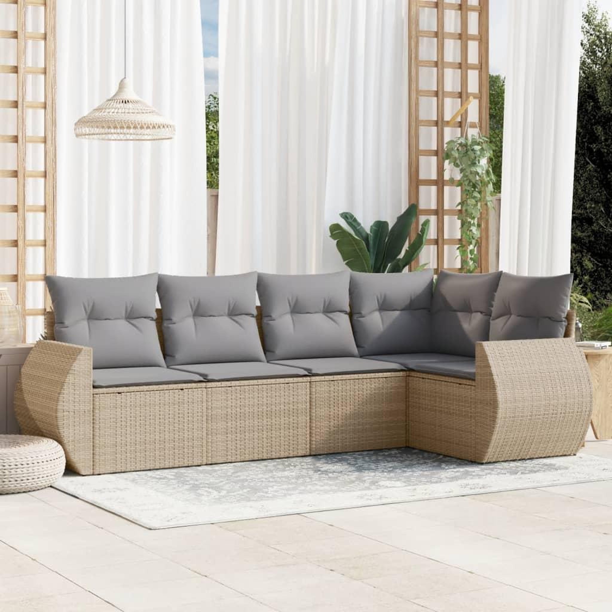 VIDAXL Salon de jardin avec coussins 5 pcs beige resine tressee