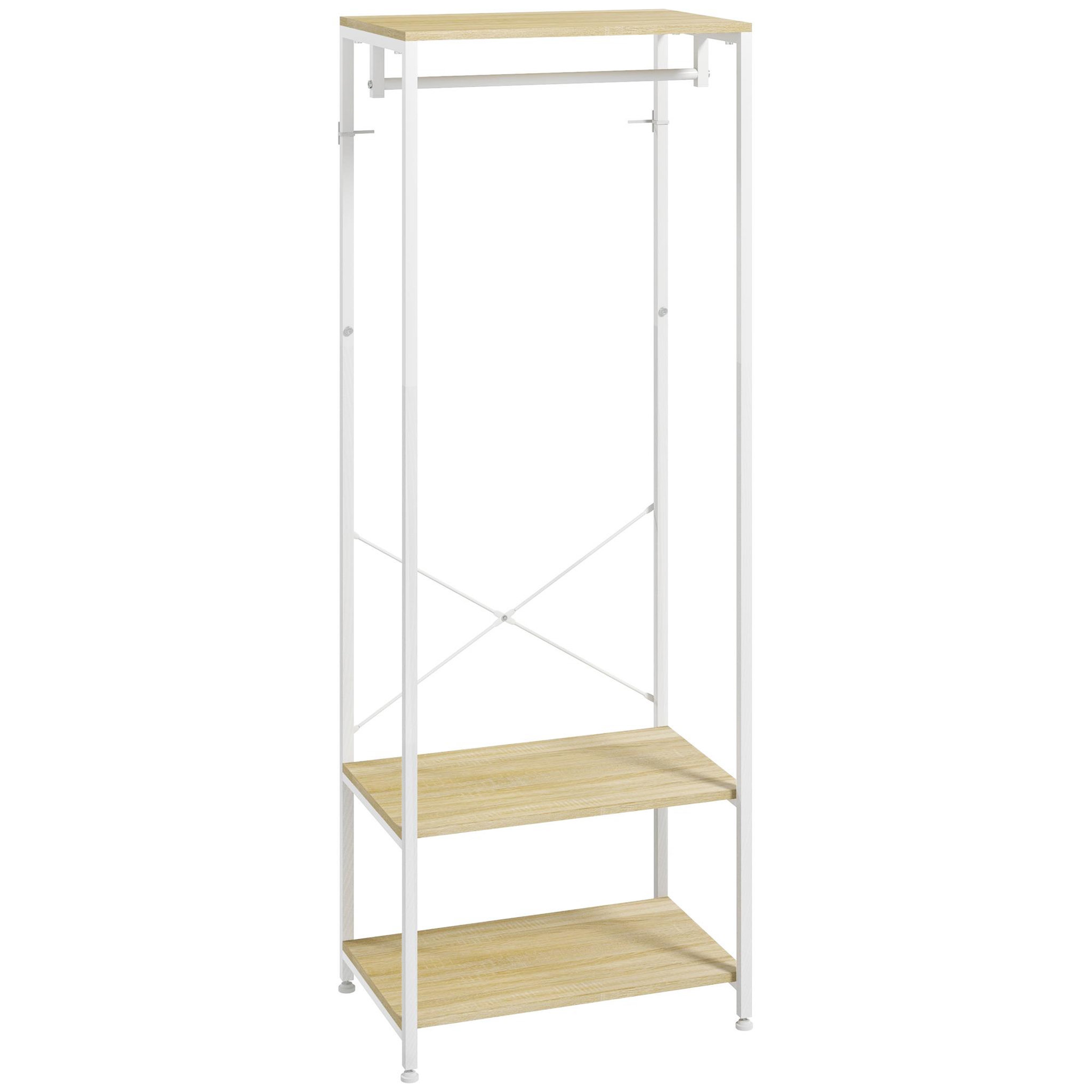 HOMCOM Penderie vestiaire d'entrée 2 étagères tringle acier blanc panneaux aspect bois clair