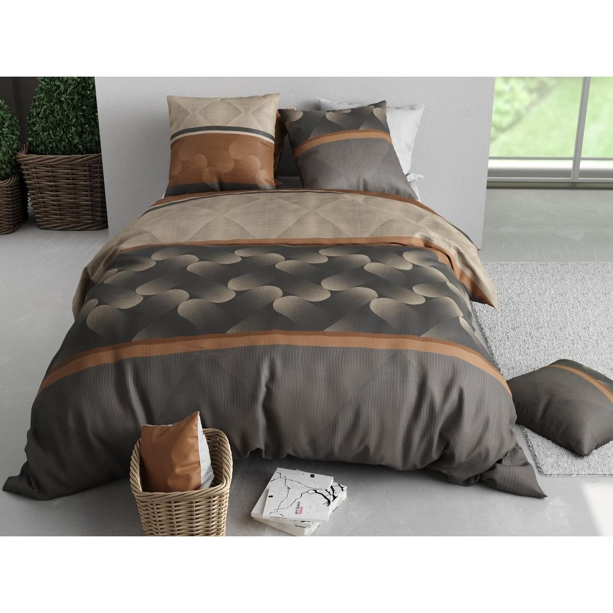 ATELIER DU COTON Parure de couette 100% coton 57fils jaspe