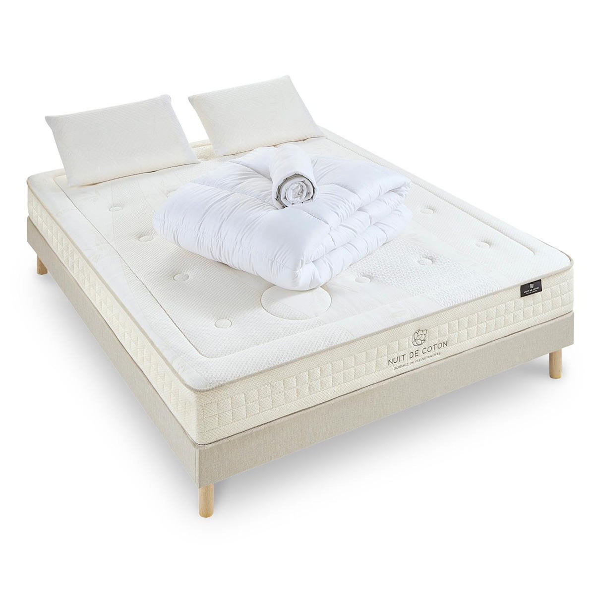 NUIT DE COTON NUIT DE COTON | Pack Prêt à dormir PRELUDE 2.0 | Matelas Latex + Sommier + Accessoires