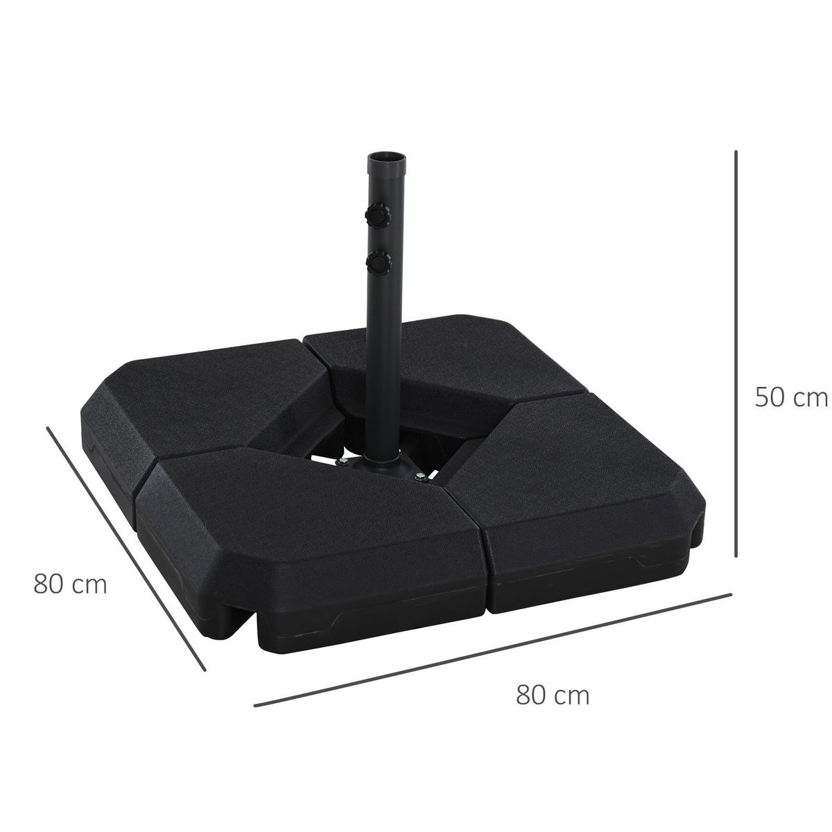 OUTSUNNY Base de Parasol Pied de Parasol 4 Plaques Durable Acier HDPE 80 x 80 x 50 cm Noir