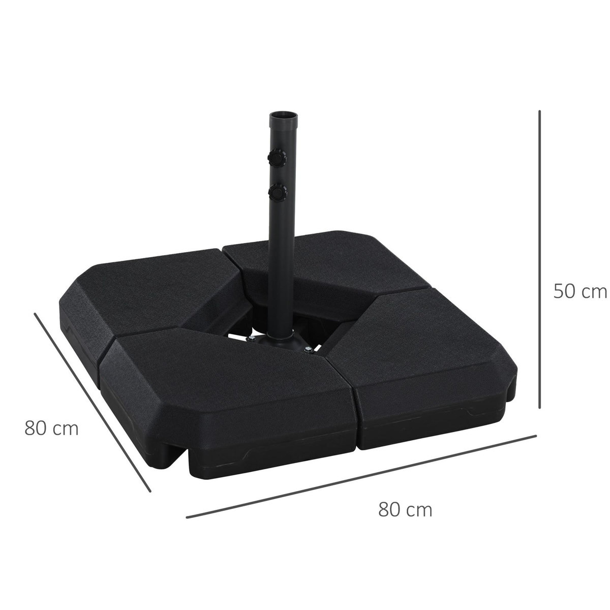 OUTSUNNY Base de Parasol Pied de Parasol 4 Plaques Durable Acier HDPE 80 x 80 x 50 cm Noir